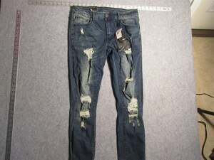 Bleecker & Mercer Mens Skinny Jeans 32x32 Distressed Ripped Flex Stretch Blue NW